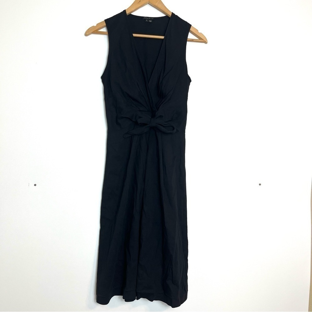 Theory Kenza Linen Blend A-Line Dress Sleeveless Tie Waist Black Size 2 - Picture 1 of 7